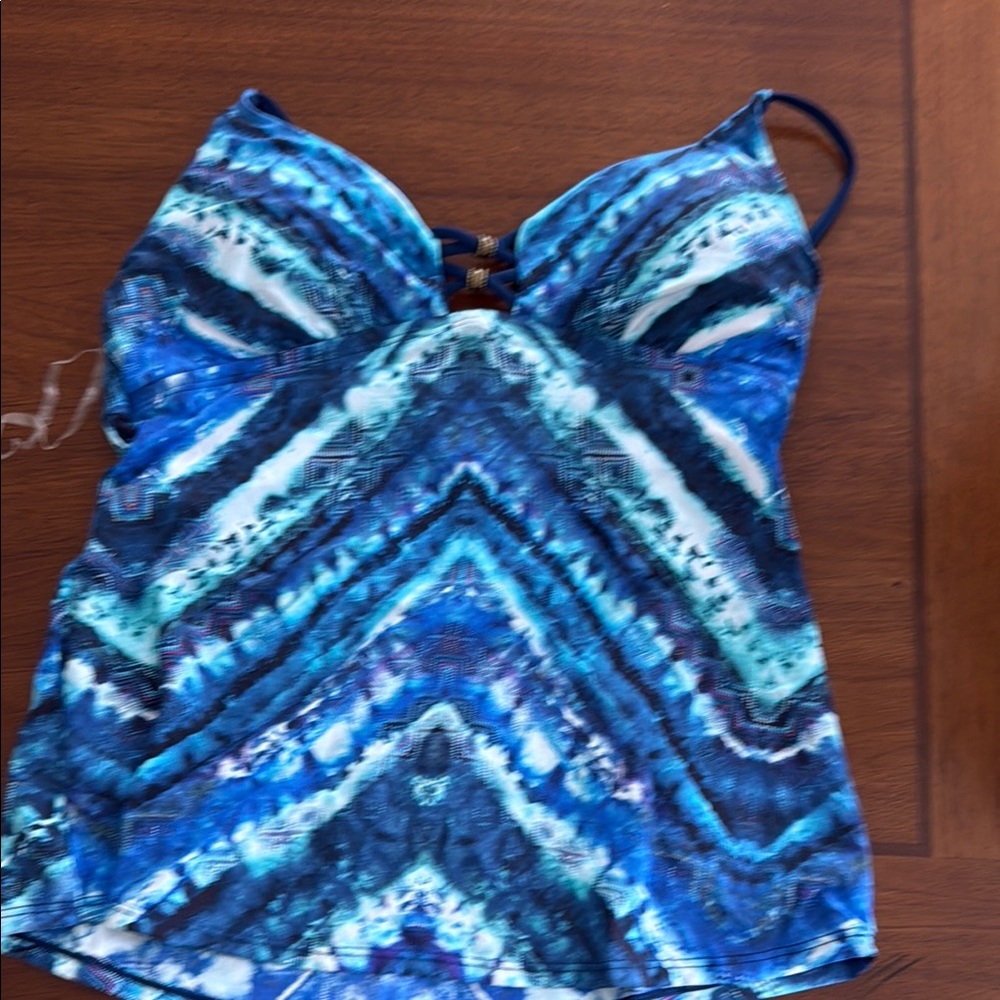 Lucky Brand Blue Patterned tankini Top